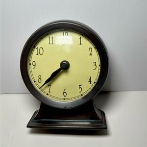 Vintage Round Metal Mantel Desk Clock Dark Bronze Finish For Parts Repair